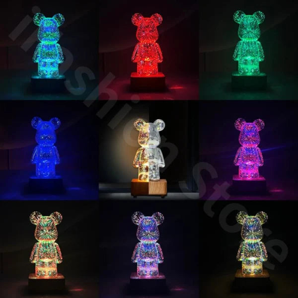 3D Fireworks Bear Night Light RGB Led 7 Color Luminarias Projection Lamp Romantic Gift Bedroom Decor Home Kawaii Desk Decoration